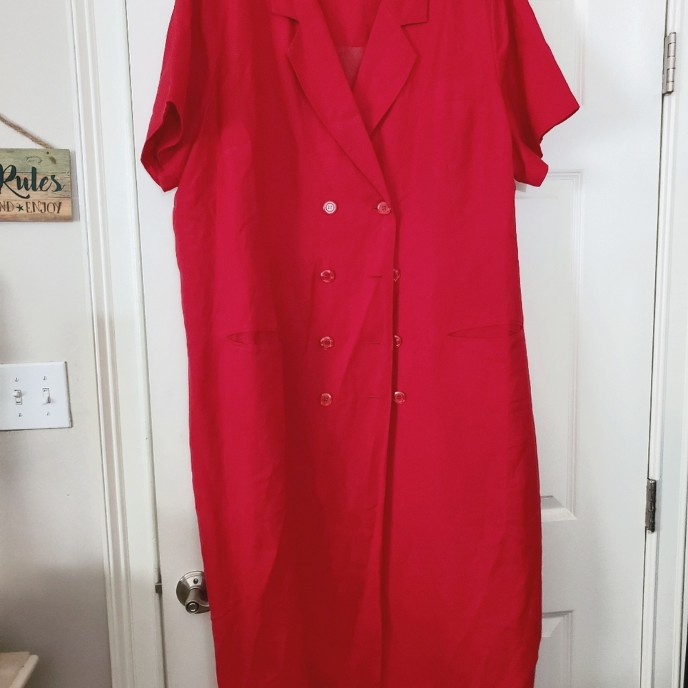 Jessica London Red Linen Blend Double-breasted Mid-length Dress